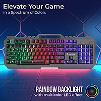 LAPCARE Champ Gaming Series ALFA Keyboard 8 – Rainbow Backlight | Multicolor LED Effects | Metal Cover & Plastic Shell | Anti-Ghosting Keys | Multimedia Hotkeys | Golden USB Cable