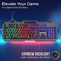 LAPCARE Champ Gaming Series ALFA Keyboard 8 – Rainbow Backlight | Multicolor LED Effects | Metal Cover & Plastic Shell | Anti-Ghosting Keys | Multimedia Hotkeys | Golden USB Cable