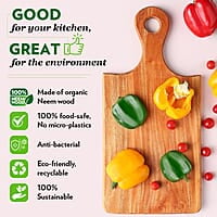 Borosil Dice Organic Neem Wood 17 mm Chopping Board | Eco Friendly, Anti-Microbial | for Chopping, Cutting, Dicing & Serving Vegetable & Fruits | Brown