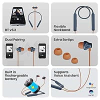 ZEBRONICS Jumbo LITE with 70 Hours Backup, Bluetooth v5.2 Wireless In ear Neckband, Fast Charging, ENC Calling, Gaming Mode (Upto 50ms), Voice Assistant, Dual Pairing, Splash Proof, and Type C