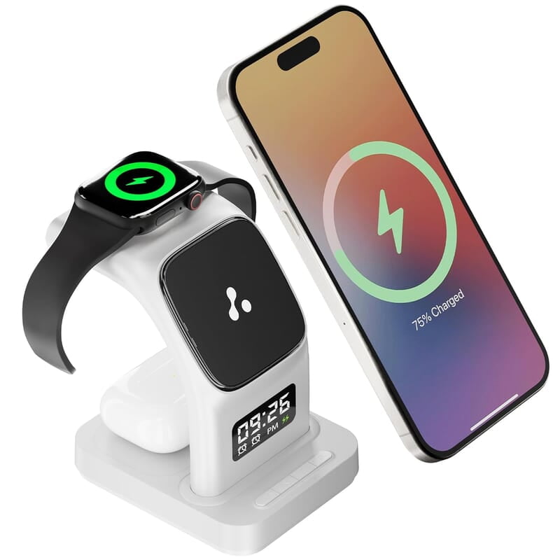 Ambrane 22.5W Magnetic MagSafe 3in1 Wireless Charger for iPhone 15/15 Plus/15 Pro/15 Pro Max, iPhone 14/14 Plus/14 Pro/Max, iPhone 13, 13 Pro/Max, Airpods 3rd/2nd gen Aerosync Trio