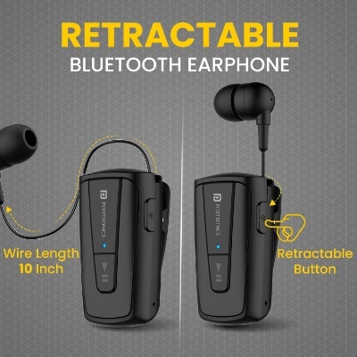 Portronics Harmonics Klip 4 Retractable Bluetooth Music & Calling Earphone with Long Playtime, Vibration Prompt (Black) Portronics Harmonics Klip 4 Retractable Bluetooth Music & Calling Earphone with Long Playtime, Vibration Prompt (Black)