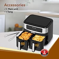 AGARO Imperial Dual Basket Digital Air Fryer, Independent 4.5L Basket, 10 Preset Cooking Modes, 360° Air Circulation, Convection, Digital Touch Display, 2400W