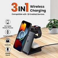 Portronics Freedom Trio 15w 3in1 Wireless Charger for iPhone 15/15 Plus/15 Pro/15 Pro Max, iPhone 14/14 Plus/14 Pro/Max, iPhone 13/12/11 Series, iWatches and AirPods etc.