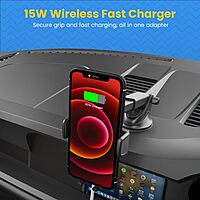 Portronics Clamp 3 Wireless Car Charger – 15W Fast Qi, designed for effortless charging on the go. Securely holds your phone while delivering rapid power, ensuring a seamless driving experience.