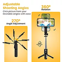 Portronics Lumistick Mini – 3-in-1 Selfie Stick, Black. Compact design, built-in LED light, and Bluetooth remote. Perfect for selfies, group photos, and video calls. Lightweight and portable.
