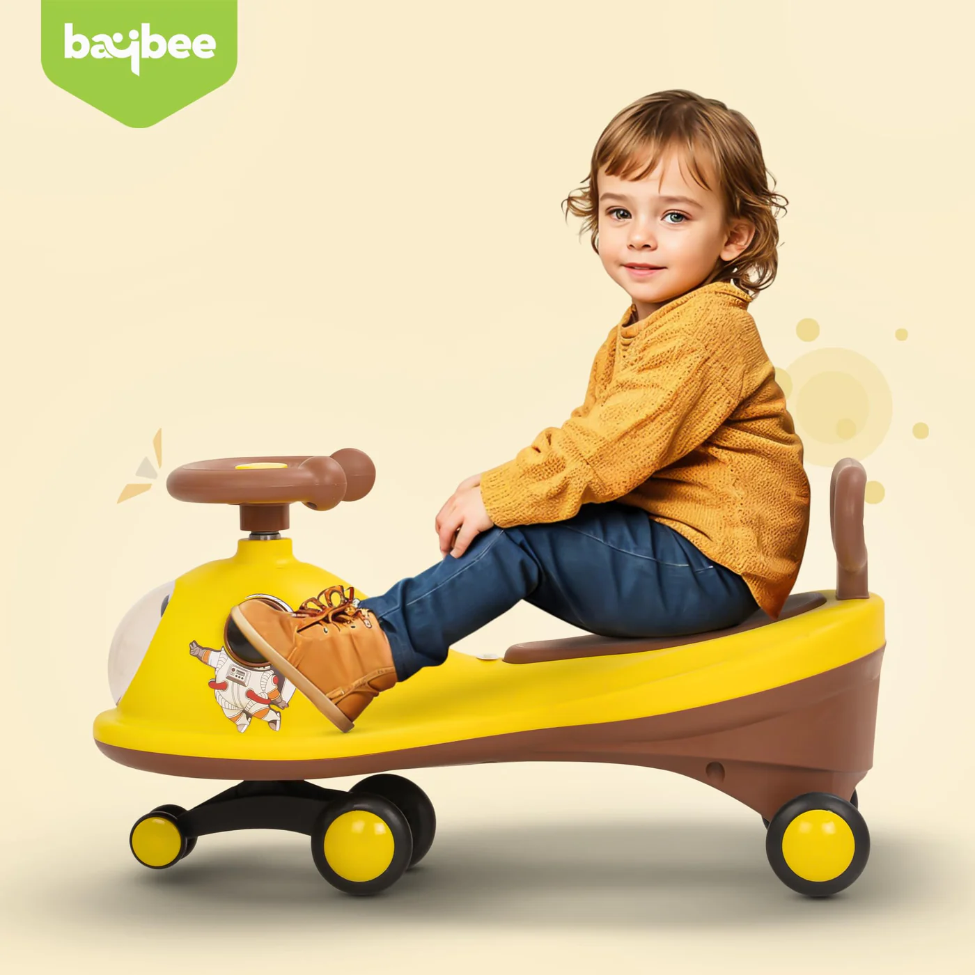 Baybee Astro Baby Swing Car for Kids-Yellow/Brown Baybee Astro Baby Swing Car for Kids-Yellow/Brown