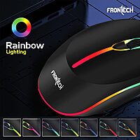 Frontech MS-0068 Wired Gaming Mouse – USB | 1200 DPI | 3 Button Design | RGB Lighting | Compact Stylish Build | Black | PC & Laptop
