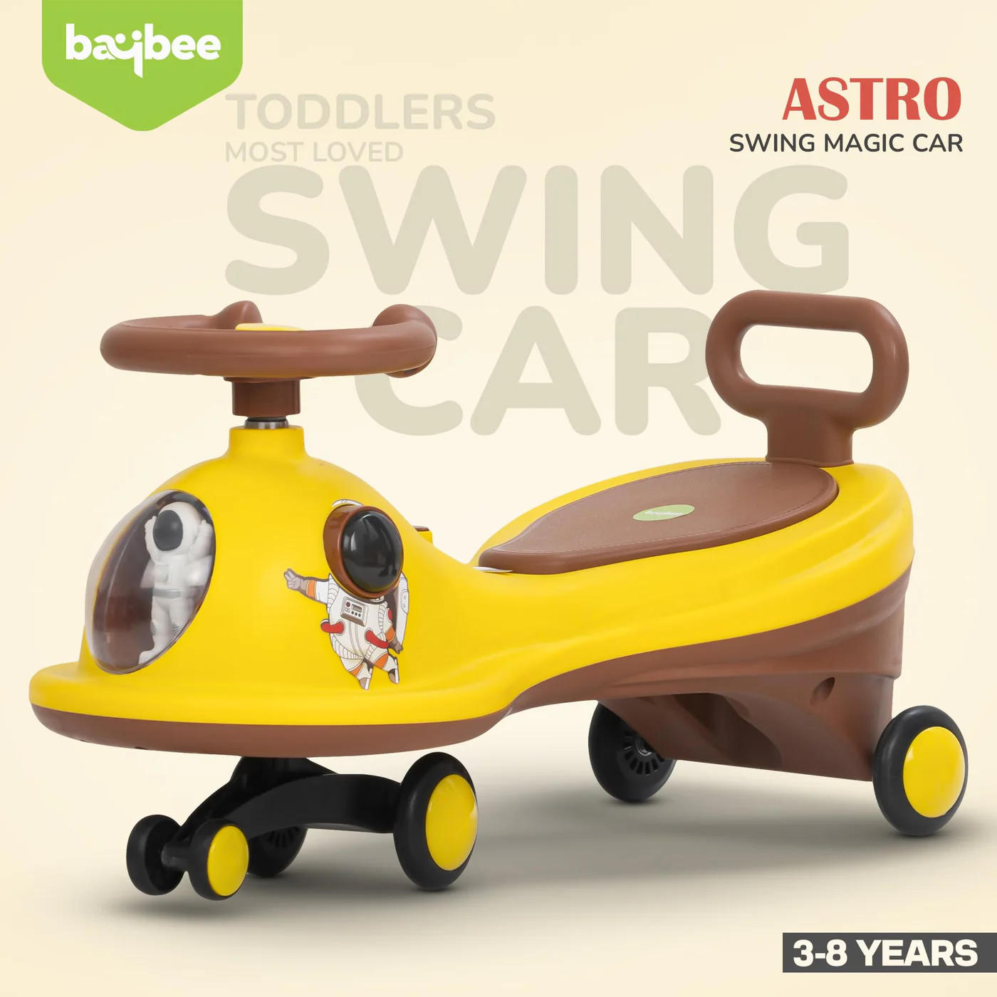Baybee Astro Baby Swing Car for Kids-Yellow/Brown Baybee Astro Baby Swing Car for Kids-Yellow/Brown