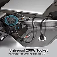 Portronics Car Power III Pro 200W Inverter – 65W & 30W Type-C PD, AC Socket | Black