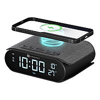 Portronics VoltClock – A sleek wireless charger featuring an alarm clock and temperature display. Perfect for bedside use, it combines functionality with modern design for your convenience.