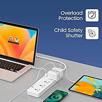Portronics Power Plate 22 – 5 Sockets, 4 USB Ports, 20W PD Fast Charging, 3m Long Cord, Surge Protection, Compact Design, Ideal for Home/Office, Overload Protection, Easy to Use.