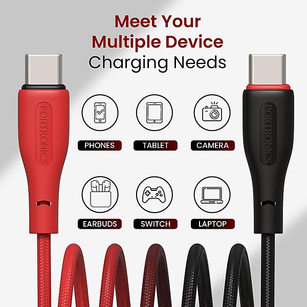 Portronics Konnect L1 – 20W Type-C to 8-Pin Cable, 1M, fast charging, durable design, compatible with iPhone and iPad, high-speed data transfer, tangle-free, perfect for everyday use.