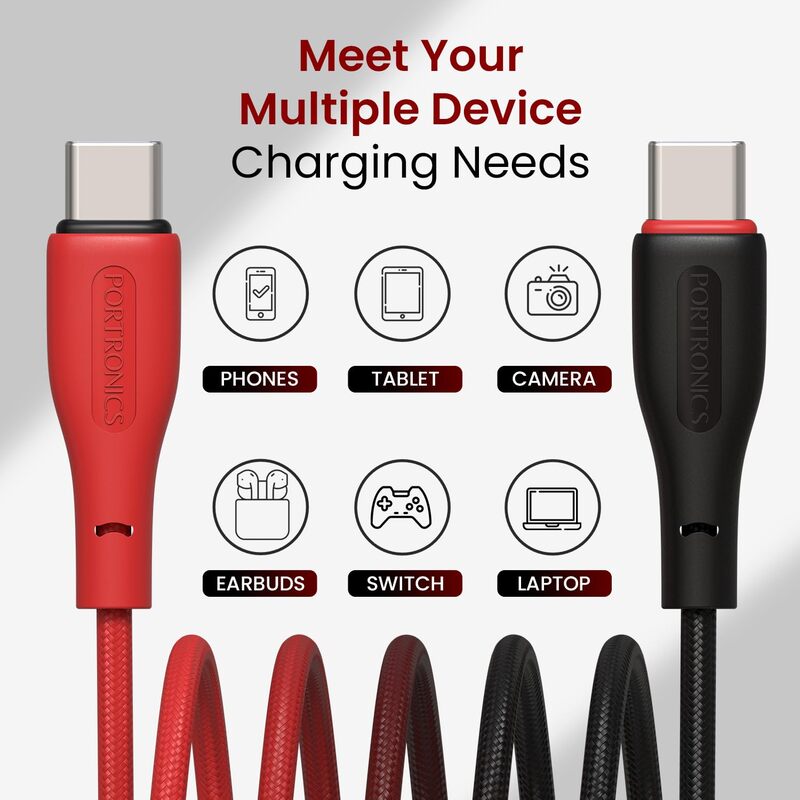 Portronics Konnect L1 – 20W Type-C to 8-Pin Cable, 1M, fast charging, durable design, compatible with iPhone and iPad, high-speed data transfer, tangle-free, perfect for everyday use.