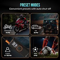 Portronics Vayu 4.0 – 2-in-1 Tyre Inflator, Black. Compact and portable, this device inflates tyres quickly and features a built-in LED light for nighttime use. Ideal for cars and bikes.