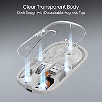 Portronics Toad 8 Transparent Wireless Mouse – Dual Mode BT & 2.4GHz | White | 1 Year Warranty