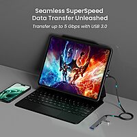 Portronics Mport 31 Plus – 5-in-1 USB Hub, Dual Plugs, compact design, supports multiple devices, high-speed data transfer, ideal for laptops and desktops, enhances connectivity options.