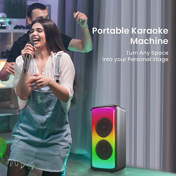 Portronics Iron Beats 250W Party Speaker | Vibrant LED Lights, Karaoke Features & Immersive Audio for Fun Gatherings
