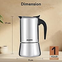 AGARO Royal Moka Pot, Stovetop & Induction Cooktop Classic Espresso & Coffee Maker, 200 Ml