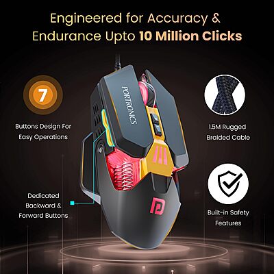 Portronics Vader 2.0 Gaming Mouse – USB Wired | Black | 1 Year Warranty