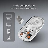 Portronics Toad 8 Transparent Wireless Mouse – Dual Mode BT & 2.4GHz | White | 1 Year Warranty