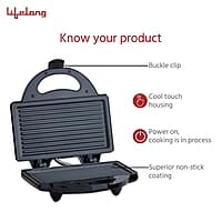 Lifelong LLSM115G 750-Watt 4-Slice Grill Sandwich Maker for with Non-Stick Plates