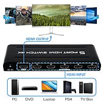 uPort HDMI Switch 5 In 1 Out – 4K UHD Ready | Seamless Switching Between 5 HDMI Sources | Compact Design | Supports 4K Resolution