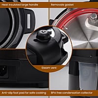 AGARO Royal Electric Pressure Cooker, 3 Liter Stainless Steel Inner Pot, 5 Preset Menu, Automatic Cooking