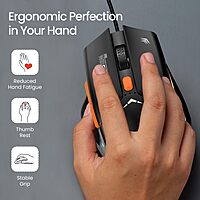 Portronics Vader Grey Gaming Mouse – 6400 DPI, ergonomic design, customizable buttons, RGB lighting, high precision, smooth tracking, durable build.