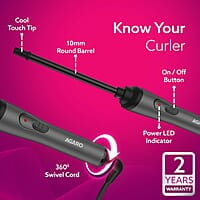 AGARO HC8001 Hair Curler With 10MM Barrel, Rod, Tong, Chopstick Hair Curler, Ceramic Coated Plates