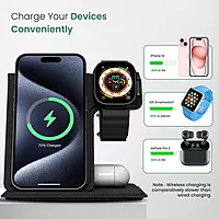 Portronics POR 2119 Bella 15W Wireless Charger – 4-in-1 | iPhone, Earpod, iWatch | Black