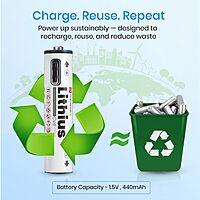 Portronics Lithius Cell AAA Type-C Rechargeable Battery – 440mAh | Pack of 2 | White