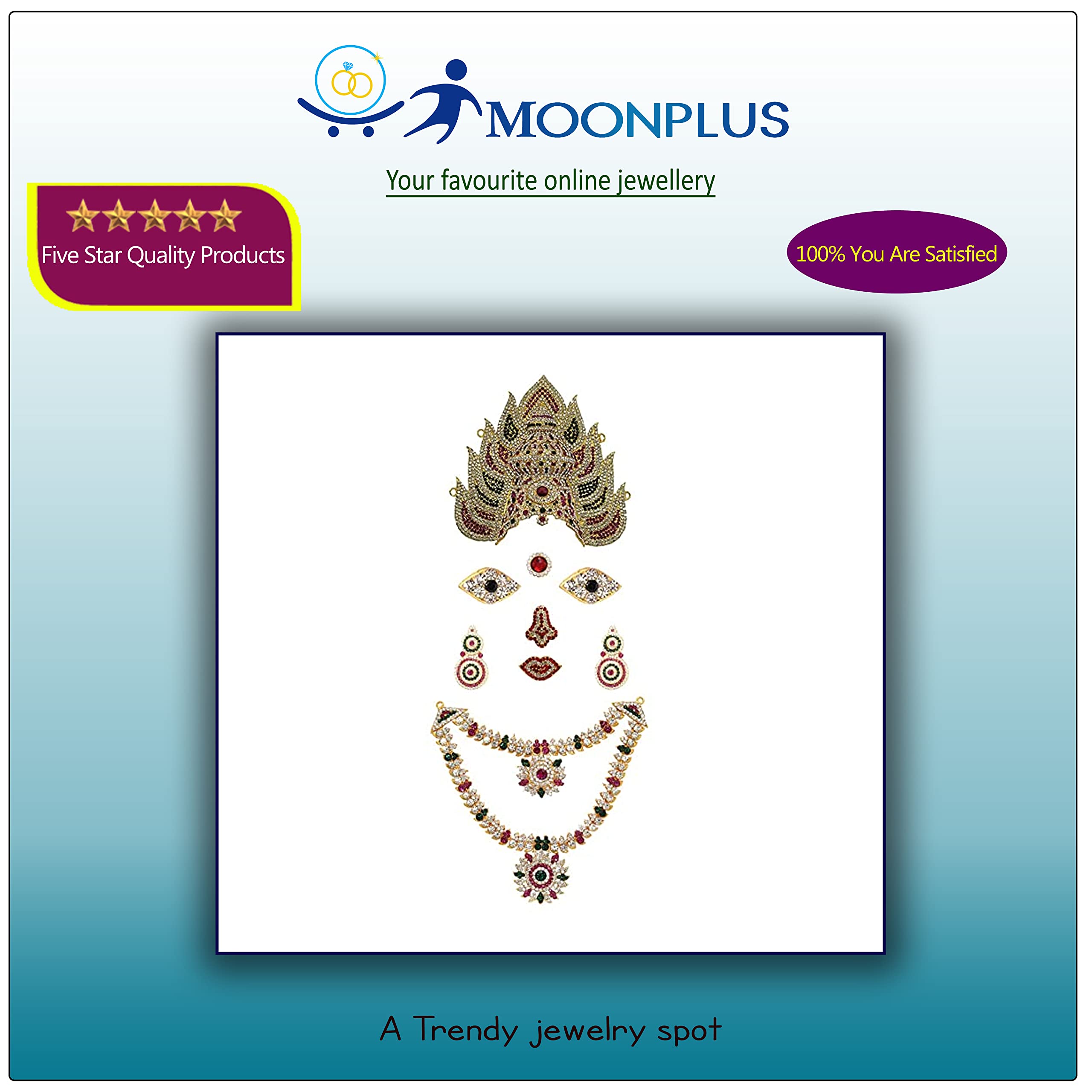 God Ornament Amman Face/Mugam with Kali Crown/Kireedom and Attigai/Necklace