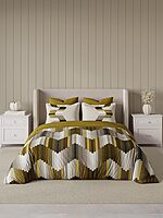 D'Decor 100% Cotton King Size Bedsheet with 2 Pillow Covers | 180 TC Digital Print Floral Design | 274cm x 274cm | Grid (Mustard)