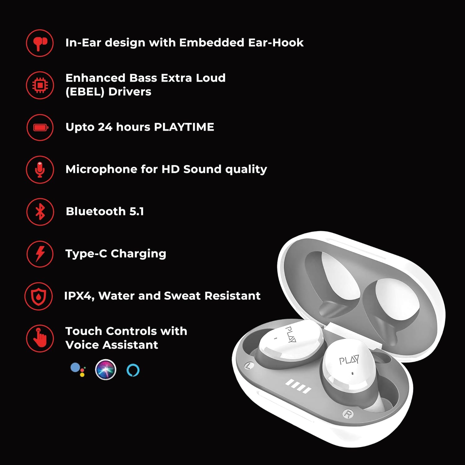PLAY Budslite Wireless Buds White+Grey
