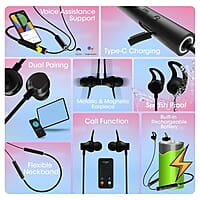 ZEBRONICS Yoga 9 with 45 Hours Backup, Bluetooth v5.2 Wireless Neckband, ENC Calling, Gaming Mode (Upto 50ms), Voice Assistant, Dual Pairing, Splash Proof and Type C