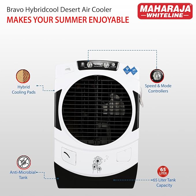 Maharaja Whiteline Bravo prime Desert Air Cooler with 65 Liter Large Tank Capacity, 165W