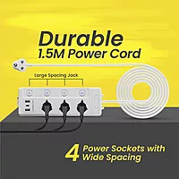 Lapcare LAPEX‑303 Surge‑protected extension board: 3 universal sockets, 3 USB ports (2.1 A), LED switch & mobile phone stand—safe charging.