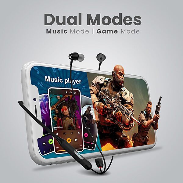 Portronics Harmonics Z8 – Bluetooth Earphones, 40H Battery Life, Sleek Black Design, Deep Bass, Comfortable Fit, Ideal for Music & Calls, Lightweight, Easy Controls, Perfect for On-the-Go.