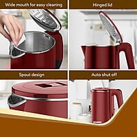 AGARO Elegant Electric Kettle, 1.8L, Double Layered Kettle, Stainless Steel Inner Body Red