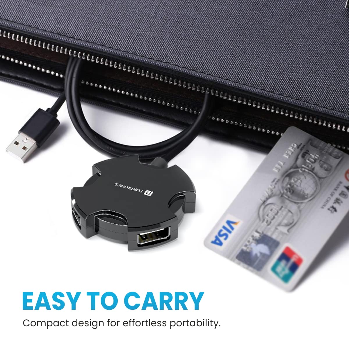 Portronics Mport 4C 4-in-1 USB Hub – Black: Compact and versatile, this hub features 4 USB ports for seamless connectivity. Ideal for laptops and desktops, it enhances productivity with ease.