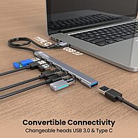 Portronics Mport 7 Hub is a versatile 7-in-2 USB & Type-C adapter, offering multiple ports for seamless connectivity. Perfect for laptops and devices needing extra USB and HDMI connections.