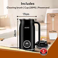 AGARO Regency Automatic Nut Milk Maker, Vegan Milk Machine, Make Vegan Milk From Nuts, Almonds, Soya, Oats etc, Boil Water, Juice, Cereals, Stainless Steel Body, 600ml, Black