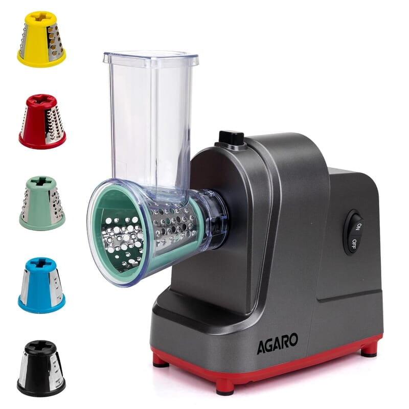 AGARO Marvel Electric Grater & Slice Machine,250W Professional Electric Cheese Grater,Automatic Electric Grater for for Fruits, Cheeses & Vegetables, 5 Free Attachments, Grey & Red