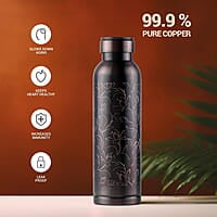 MILTON Copper Swasth Water Bottle, 940 ml, Black Lotus Lacquer Coating, Curved bottle