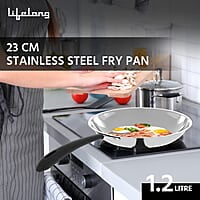 Lifelong 3 pc Cookware 2 Litre Stainless Steel Kadhai with SS Lid 23 CM 1.2 Litre Stainless Steel Sauce Pan 16 CM 1.2 litres Stainless Steel Fry Pan 23 CM