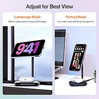 Ambrane 20W MagSafe 2in1 Wireless Charger & Mobile Stand for Both iPhone & Airpods (iPhone 15/15 Plus/15 Pro/15 Pro Max, iPhone 12/13/14 Series) & Qi Devices + Magnetic Ring