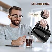AGARO Royal Double Layered Kettle, 1.5 Litres, Double Layered Body, Cool Touch Handle , Dry Boiling Protection, Stainless Steel Inside Body, 1500W