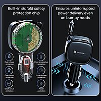 Portronics Car Power Retracto 84W 3-in-1 Car Charger with Retractable Type-C Cable Black