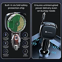 Portronics Car Power Retracto 84W 3-in-1 Car Charger with Retractable Type-C Cable Black